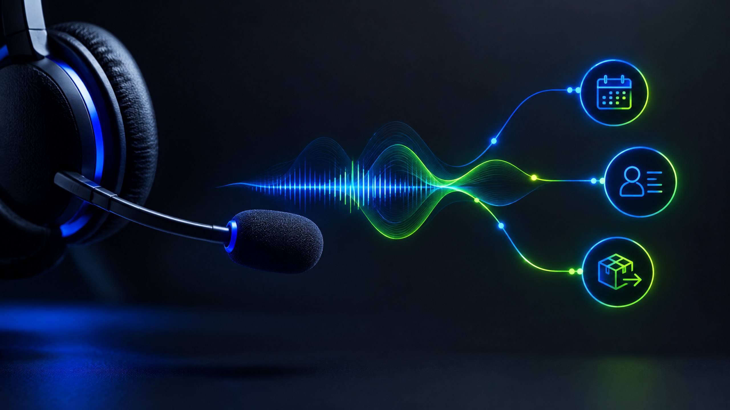 Abstract voice waveform connecting a calendar, people and order systems